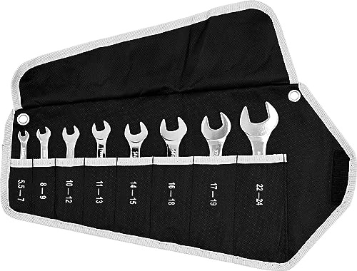KUNZER 7SLS08 Kunzer Spezialschlüsselsatz 8-teilig, Stahl, Set, Rolltasche | 5,5-24 mm, Doppel-Gabelschlüssel, 17x19 und 22x24 mm, Stoff-Aufbewahrungstasche, Arbeitswinkel