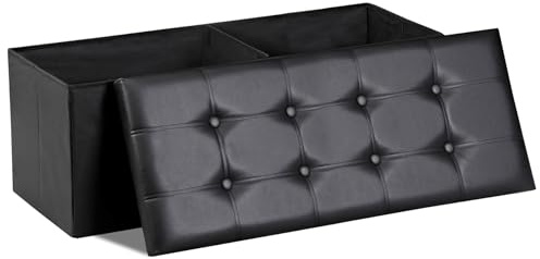 SUPER DEAL 43 Inch Folding Storage Ottoman Bench, Faux Leather Storage Chest Shoes Bench with Divider Padded Seat Couch Footrest for Bedroom Entryway, 660 lbs Capacity 43x 15x 15, Black