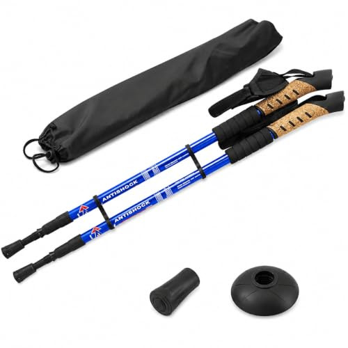MidGard Nordic Walking Stöcke Teleskop Antischock Wanderstöcke aus Aluminiumlegierung mit Korkgriff & Dämpfung verstellbar in der Länge 70-135 cm
