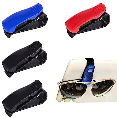 PNOOFR 4 Pack Brillenhalter für Auto Sonnenblende, Auto Sonnenbrillenhalter Auto Sonnenbrillen Clip für Auto mit Ticket Karte Clip (Schwarz, Rot, Blau)