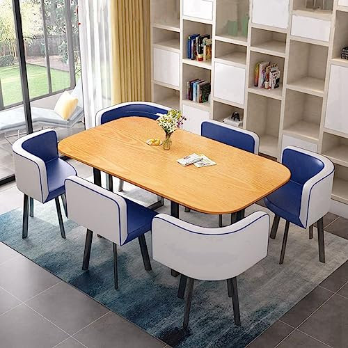 MAxba Esstisch 6 Personen mit Stühlen Konferenztisch mit 6 Stühlen Rechteckig Esszimmergruppe Besprechungstisch Küchentisch Verhandlungstisch,PU-Stuhlplatte (Color : Blau)