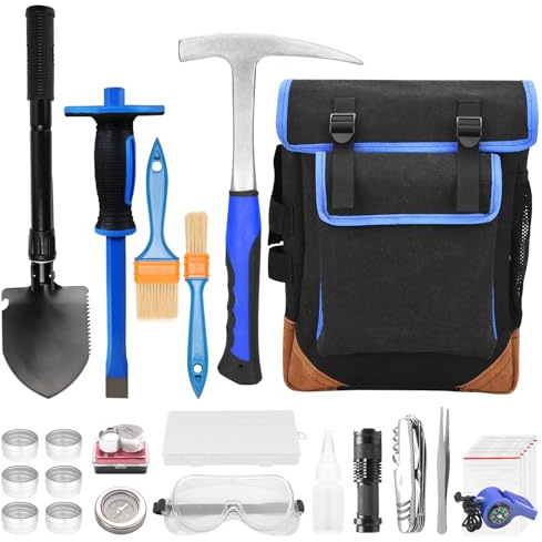 27pcs Geology tool kits，Rock mining tools，Rock hounding tools with exquisite accessory matching，Geological hammer and Foldable shovel(style001)