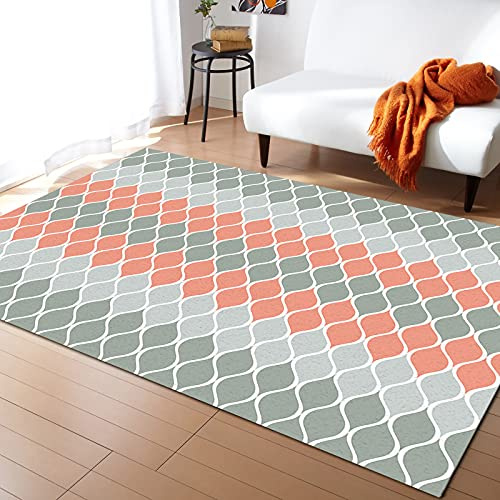 Alfombras De Área Geométrico Blanco Curva Arte Gris Rosa Antideslizante Felpudo Entrada Atrapar Suciedad,Antibacterianas Alfombra Entrada para Pasillo Terraza Dormitorio 120X160Cm