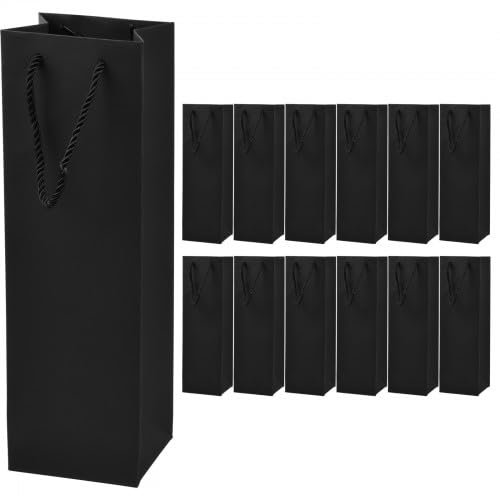 NATUCE Bolsas de Regalo de Vino Premium, 12 Piezas Bolsas para Botellas de Vino para Regalos, Embalaje para Botellas Vino de Papel, para Navidad, Boda, Fiesta, 11 x 9 x 35 cm (Negro)