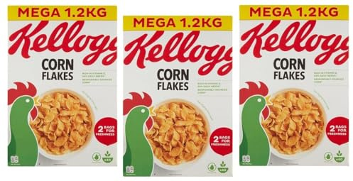 3er-Pack Kellogg's Corn Flakes der knusprige Klassiker Frühstückscerealien 1,2Kg Megapack