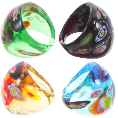 PACKOVE 4 Stück Damen Glasringe Set Dekorative Fingerringe Aus Glas Für Alltag Party Cosplay Personalisierte Ringe Geschenk