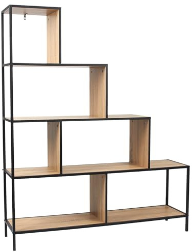 HOME DECO FACTORY - HD0082 Estantería Escalera Vintage de 4 Niveles en Madera - Diseño Industrial - para Salón Dormitorio Oficina - Dimensiones 120 x 30 x 146 cm - Color Marrón Negro