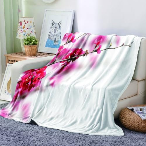 EHOMERY Kuscheldecke Orientalisch Quilt Decke Patchwork Kuscheldecke Sofa Decke Sofaüberwurf Pflaumenbusch Anlage Sommerdecke Dekorative Weiche Kuscheldecken Rot 240x180cm