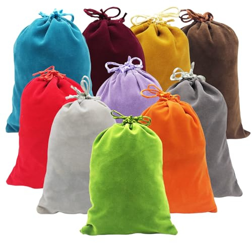 10 Stück Bunter Geschenkbeutel mit Zugband, 13x18 cm Baumwollbeutel、Jutesäckchen、Samtbeutel für Weihnachten, Geburtstag, Hochzeit, Schmuck & DIY (Samtbeutel)
