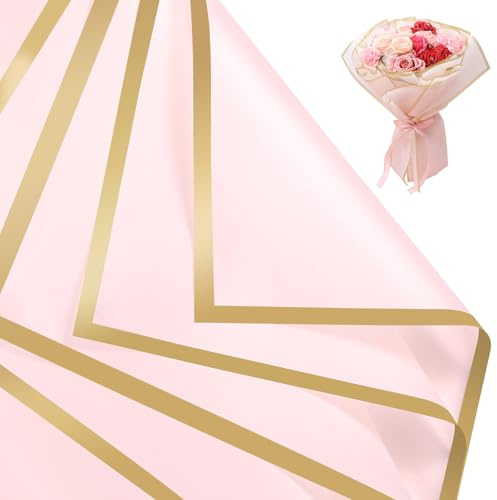 woric 25 Blatt Blumen Papier, Blumenstrauß Papier Geschenkpapier Rosa Blumenpapier Wasserdicht für Geschenkverpackung Valentinstag Kunst Handwerk Blumen Hochzeit (58x58cm)