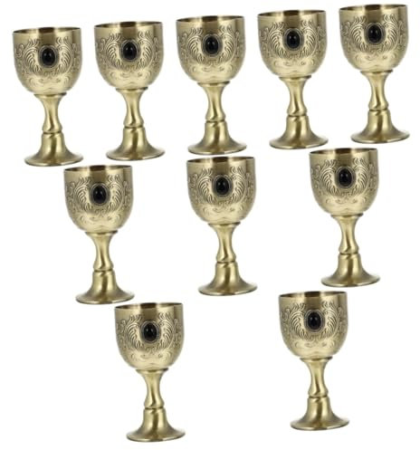 TOPBATHY Cáliz Dorado Grandes 10 Piezas Copa Vino Europea Retro Vaso Whisky Copa Vino Retro Originales Decoración Vintage Anteojos Taza Metal Cáliz Vino Tinto Fiesta Lentes