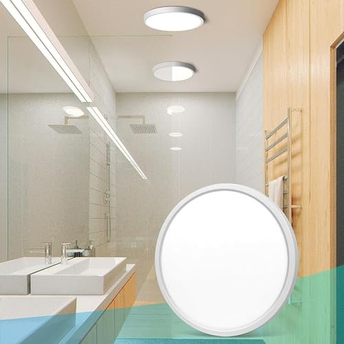 7in/18cm 12W LED Flush Mount Ceiling Light, 5000K Daylight White Bathroom Light, 1500LM, White Round Ceiling Lights, 120W Equivalent Ceiling Lamp for Closets, Kitchens, Hallway, Bedrooms, etc.