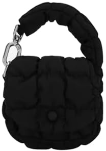 Super Mini Quilted Bag Puffer Wristlet Clutch Purse Nylon Padded Women's Handbags Evening Bag Charm Lipstick bag (Black)