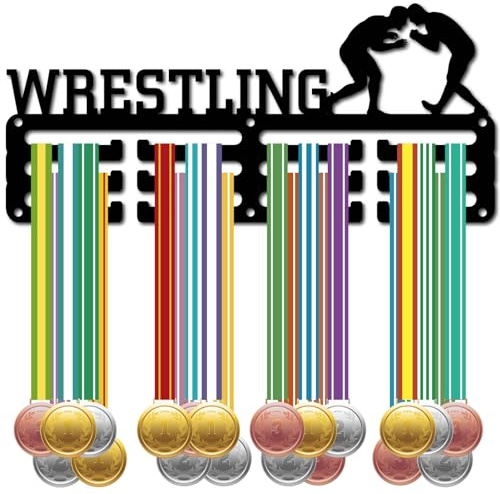 CREATCABIN Wrestling-Medaillenaufhänger,Medaillenhalter,Sportständer,Wandmontage,Rahmen,Eisenständer,Metall-Medaillenhaken,Schlüsselband,Organizer Zum Aufhängen von,Auszeichnungen,Schwarz,29x13cm