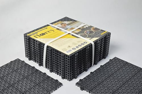 RexX Balkonfliesen Floorcy 02080 | Kunststofffliese Stecksystem Innen- und Außenbereich | Boden aus recyceltem PP, wasserdurchlässig, wetterfest | 11 Fliesen à 30 x 30 cm = ca. 1m² | (Dunkelgrau)
