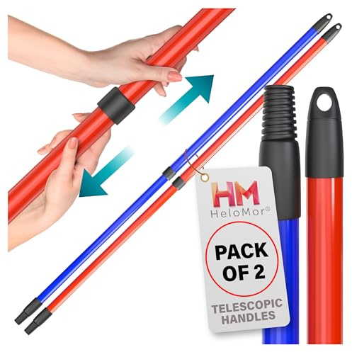 HELOMOR 2-Pack New Telescopic Metal Broom Handles, USA Standard Thread Refill Replacement Stick Pole, 59' Long and 1.87' Wide, Blue and Red Pull Broom