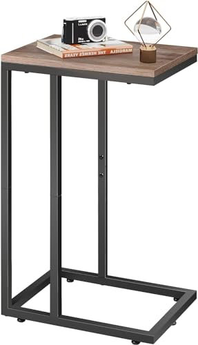 WLIVE C-Shaped Side Table, Slim Bedside Table for Small Spaces, Sofa Side Table with Metal Frame, Small Table with Open Storage for Living Room, Bedroom, Brown