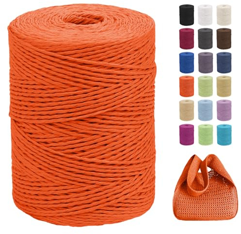 CAMAL Raffia Garn zum Häkeln Von Taschen, 2mm x 300m Geflochten Raffia Papierdraht Weich Bastgarn Bast zum Stricken Tasche, Strandmütze, DIY Handarbeiten (Orange Rot)