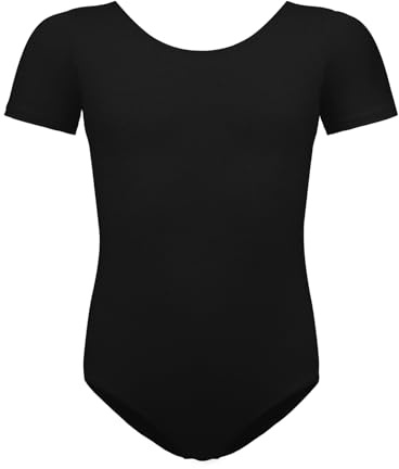 BALAYSIER Ballet Leotard for Girls and Women Elastic Cotton Short Sleeve Bodysuit Round Neck Suitable for Dance Gymnastics(Black, 160)