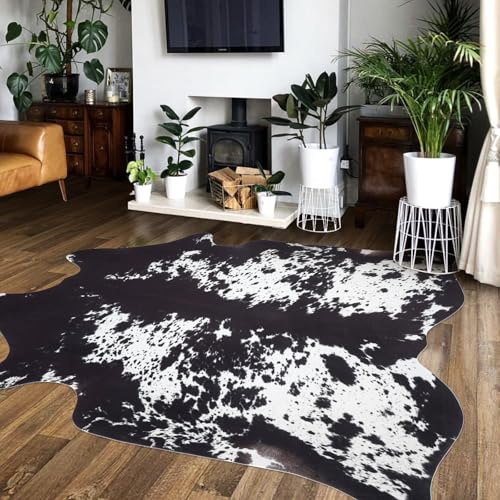 Cowhide Rug Faux Cow Hide Rugs Large Cow Print Carpet Animal Cow Print Skin Area Western Home Decor for Living Room Bedroom Office (Black&White)