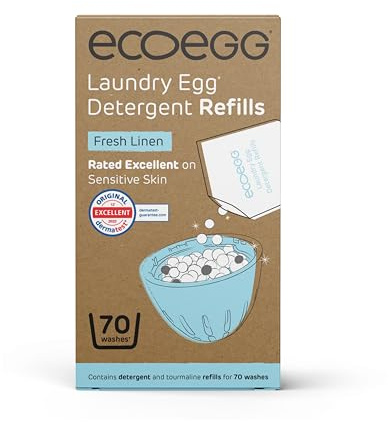 ecoegg Laundry Egg Refills – Non Bio Laundry Detergent for Sensitive Skin – 70 Washes Fresh Linen
