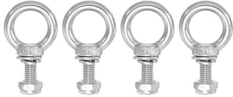 PATIKIL Bulloni Occhiello Golfari, M10x25 Filettatura Maschio Acciaio Inossidabile 304 con Guarnizione Dado Esagonale Rondelle Piatte per Appendere Assicurare Catena Corda Metallico, 4 Set
