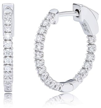 0.5 carat Genuine Lab Grown Diamond Hoops - 14k White Gold Inside Out Hoop Earrings for Women - Size 17mm