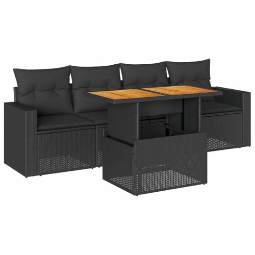 vidaXL Loungegrupp för trädgården med dynor 5 delar svart konstrotting, soffgrupp, trädgårdssoffset, soffgrupp för trädgården, soffgrupper