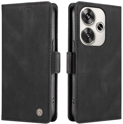 ILING Case for Xiaomi POCO F6 5G, Ultra-thin Leather PU Skin Wallet Cover Flip Folio Shockproof Case with Card Slots, Kickstand, Magnetic Close, RFID Blocking (Black)