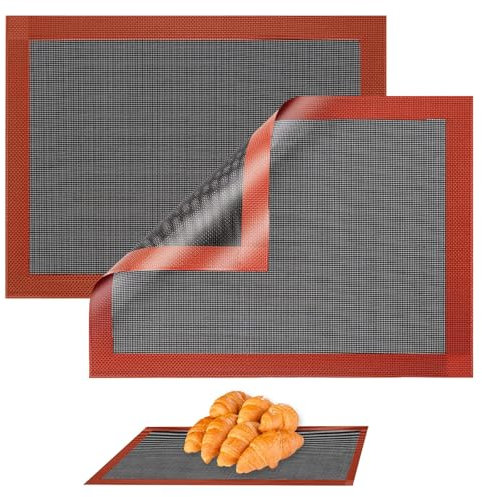 2 Pcs Breathable Silicone Mat, 40x30cm/15.74x11.8in Perforated Baking Sheets, Reusable Silicone Mesh Sheet, Non Stick and Easy to Clean, for Microwave Oven, Baking Tray, Baking Pan