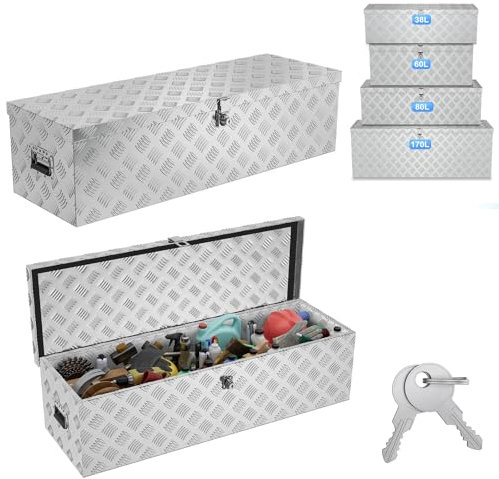LARS360 Aluminiumbox Alu Box Truckbox 990x330x254 mm, Abschließbare Aluminium Transportbox Anhänger für Werkzeuge, Deichselbox mit Deckel, robuste Alukiste für den mobilen Einsatz (Silber)