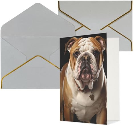 KLOPH Grußkarten mit Umschlägen, Dankeskarten, Englische Bulldogge, niedliche Blanko-Notizkarten, Geburtstagskarte, Muttertagskarte, Hochzeit, Weihnachten, Halloween, alle Anlässe