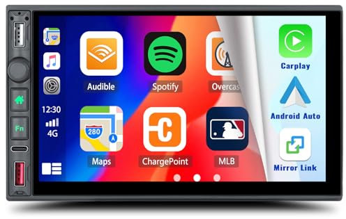 CAMECHO Double Din Wireless Apple CarPlay Car Stereo with Wireless Android Auto Bluetooth 7 Inch HD 1024 * 600 Touch Screen FM/AM/RDS Radio Mirror Link 3 USB Type-C DSP RCA SWC + Backup Camera Mic