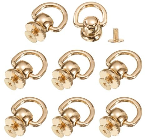 QUARKZMAN Remaches de Metal con Anilla D y Poste de Bola, 8 Pcs Botones de Cabeza de Poste de Bola 360 Rotables con Tornillo para Conector de Cadena de Bolso (Oro Claro)