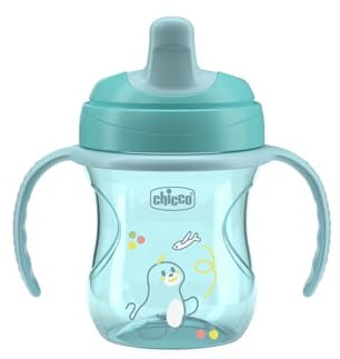 Chicco Training Cup, in Plastica Un Bicchiere Antigoccia Bambini, Una Tazza per Imparare a Bere, Beccuccio Ergonomico Semi-Soft, Valvola e Manici Rimovibili, 6 Mesi+, Senza BPA, Azzurro