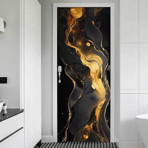 Türtapete Selbstklebend 100x200 cm Marmor Türaufkleber 3D Schwarz Retro Türposter Türfolie Poster Tapete PVC Wasserfest für Schlafzimmer Wohnzimmer Tür A-2007