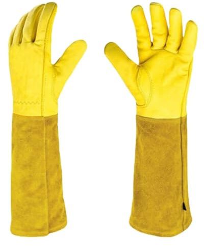 ZNTIHZ 1 Paar Lange, dornensichere Gartenhandschuhe, atmungsaktiver Arbeitshandschuh aus Leder mit Unterarmschutz, Blumenstulpe for Damen und Herren Für Landschafts-Und DIY Arbeiten(XL)