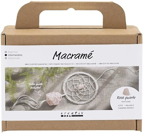 Mini Kreativ Set Macramé, Traumfänger mit Kristall aus Rosenquarz