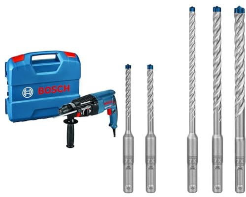 Bosch Professional Bohrhammer GBH 2-26 (Leistung 830 Watt, SDS-Plus Werkzeugaufnahmer) + 5x Expert SDS plus-7X Hammerbohrer Set (für Stahlbeton, Ø 5-10 mm)