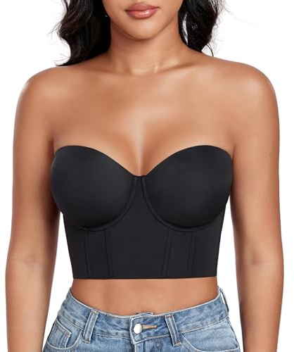 DotVol Push Up Sujetador sin Tirantes con Aros Soporte Fuerte Corsé Figura Completa Ocultar Grasa Espalda Negro,100D