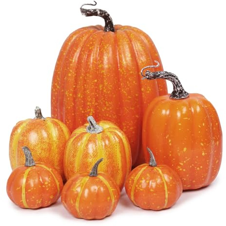 Newthinking Artificial Pumpkin Decorations, 7 Pack Foam Fake Pumpkins Decor