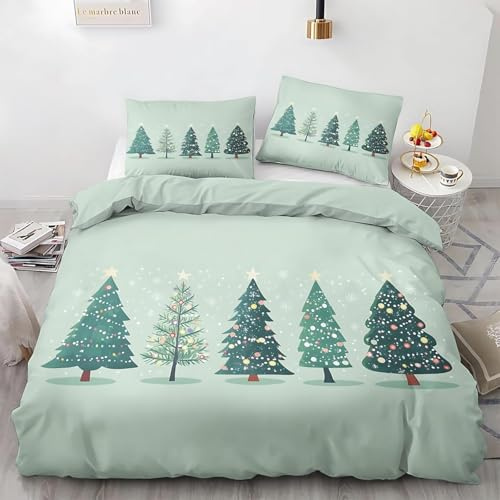 YZQGLHP Housse de Couette 220 x 240 Arbre de NoëL Parure de Lit Adulte 2 Personnes avec Fermeture Éclair avec 2 Taies d'oreiller 65x65 cm Literie Douce en Microfibre