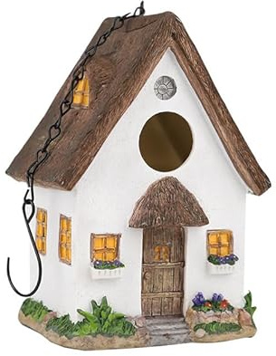 Vogelhaus zum Aufhängen, Nistkasten für Vögel für Draußen Wetterfest, Vogelhäuschen Bunt, Vogelvilla für Garten, Balkon & Terrasse Deko, 4cm Einflugloch, Landhausstil, Harz