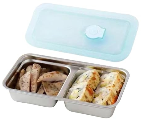 Genérico Fiambreras Metálicas Para Aperitivos Con Tapa, Recipiente Metálico Reutilizable Con Doble Compartimento, Utensilios Y Accesorios De Cocina Para Oficina Verano Y Transporte
