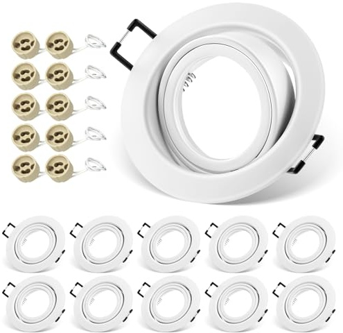 QOJUX Spot Encastrable GU10 Set, Lot de 10 Cadre Spot LED Encastrable 68mm Blanc, avec Douille GU10, Rond Cadre de Montage Spots de Plafond, Orientable 30° AC 230V, pour LED Lampes Ou Halogènes