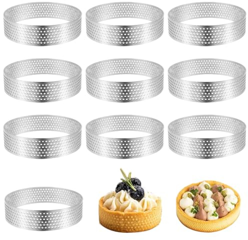 GYSRXS Cercle a Tarte Perforé Anneaux de Tartes en Acier Inoxydable Cercle a Patisserie pour la Cuisson de Gâteaux à la Mousse Pâtisseries(Argent) (10, 8 * 8 * 2)