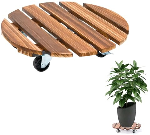 Sottovaso con Ruote, Porta Piante da Interno con Ruote, Portavasi da Esterno, Carrello per Piante, Basi Rotonde in Legno per Vasi Grandi, Carrello Portavasi Rotondo con Ruote, per Interno ed Esterno