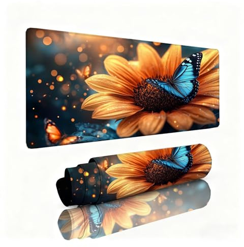 Alfombrilla Ratón Crisantemo Alfombrilla Escritorio 800x400x3mm Amarillo Mouse Pad con Base de Goma Antideslizante, Mejora la Precisión y la Velocidad, Sujeción Estable en Superficies, Regalos 0B-339