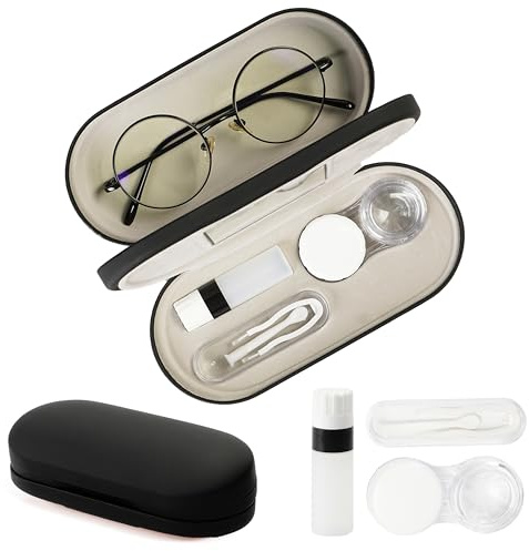 Lasiyanor 2 in 1 Eyeglass Case Portable Double Sided Contact Lens Box Multifunction With Tool for Travel Daily Outdoor