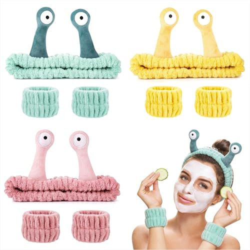 Gesicht Waschen Stirnband Set Elastic Spa Abschmink Haarbänder Schnecke Spa-Haarband mit Armband Korallen Fleece Haarband Kosmetik für Waschen des Gesichts, Sport, Schönheit 9 Stück